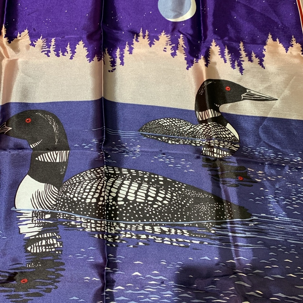 SKEMO/CANADA Vintage Purple Acetate Scarf with Loon Design by Eleanor Paine - Picture 7 of 8